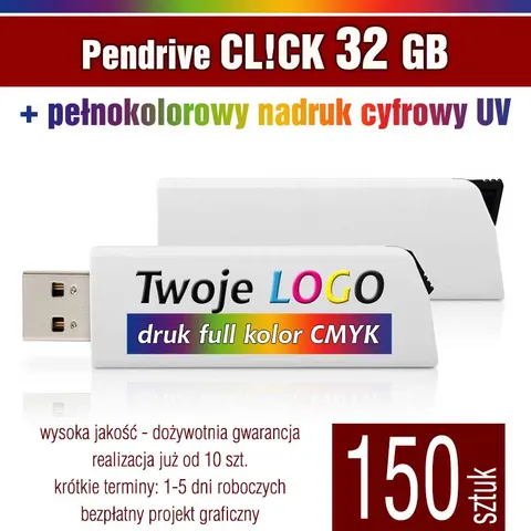 Pendrive CLICK 32GB z nadrukiem - pakiet 150 szt.