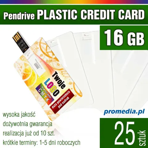 Pendrive PLASTIC CARD 16GB z nadrukiem - pakiet 25 szt.