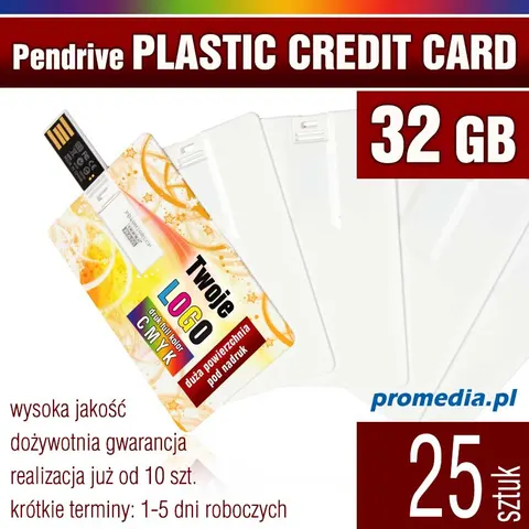 Pendrive PLASTIC CARD 32GB z nadrukiem - pakiet 25 szt.