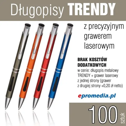 Długopisy TRENDY z grawerem - pakiet 100 szt.