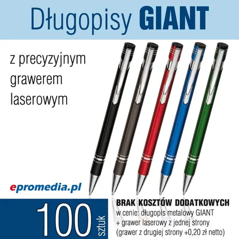 Długopisy GIANT z grawerem - pakiet 100 szt.