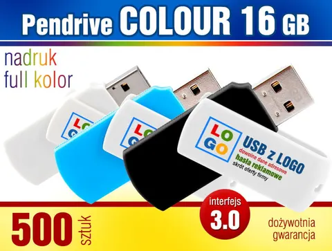 Pendrive COLOUR 3.0, 16 GB z nadrukiem - pakiet 500 szt.