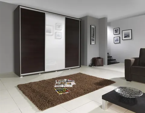 Szafa Przesuwna SILVER Szeroka 255 cm z Lustrem Kasztan Wenge