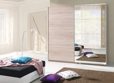 Szafa Przesuwna TWISTER 2 Szerokość 225 cm Lustro Dąb Sonoma