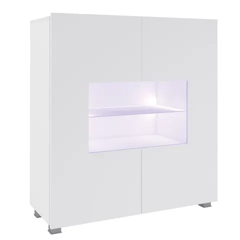 Witryna Komoda 100 cm Biała Połysk Do Salonu Niska LED PRESTIŻ C-02