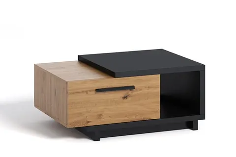 Stolik Kawowy Do Salonu 90 cm Dąb Artisan Czarny Blat INES IN-04