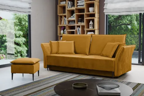 Sofa BREGI Nowoczesna Funkcja Spania Bonell Do Salonu Żółta