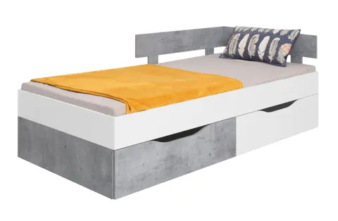 Łóżko SIGMA SI 15 Szuflady 90 x 200 Beton Biały Lux