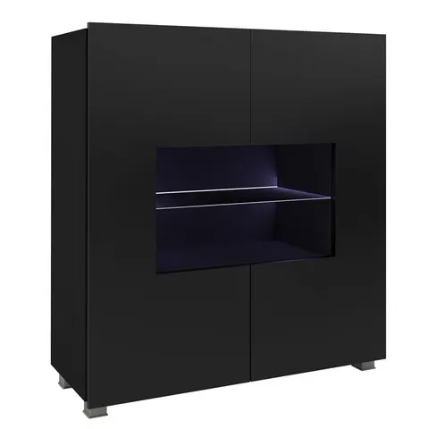 Witryna Komoda 100 cm Czarna POŁYSK Do Salonu Niska LED PRESTIŻ C-02