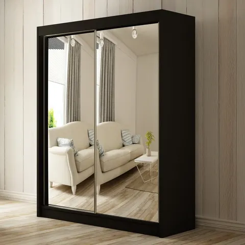 Szafa Przesuwna HOMA Szerokość 150 cm Czarna Front Lustro