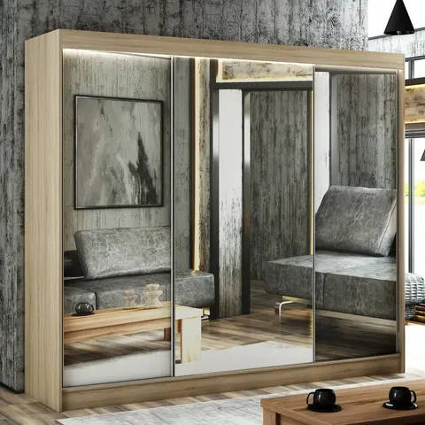 Szafa Przesuwna HOMA Szerokość 250 cm Dąb Sonoma Front Lustro