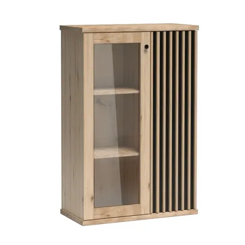 Witryna KALI K-3 Dwudrzwiowa Szuflady LED Szerokość 86 cm Lamele Dąb Artisan