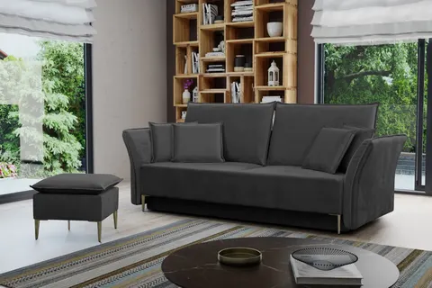 Sofa BREGI Nowoczesna Funkcja Spania Bonell Do Salonu Grafit Czarna