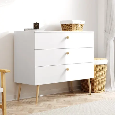 Komoda BALI Z 3 Szufladami Do Salonu BOHO Szerokość 100 cm Biała