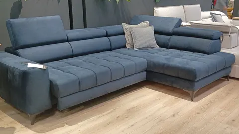 Narożnik BAGGIO Elektrycznie Wysuwane Siedzisko Do Salonu Granatowy
