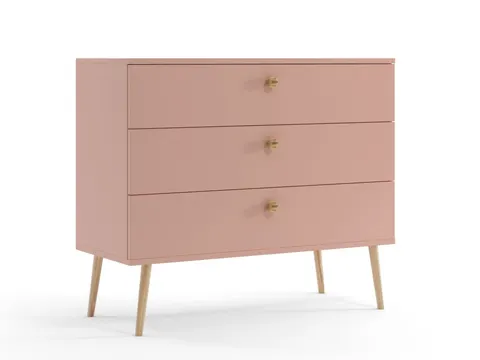 Komoda BALI Z 3 Szuflady Do Salonu BOHO Szerokość 100 cm Różowa