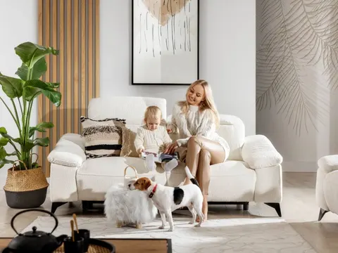 Nowoczesna Beżowa Sofa 204 cm z Elektryczną Funkcją Relaks do Salonu GRAPPA
