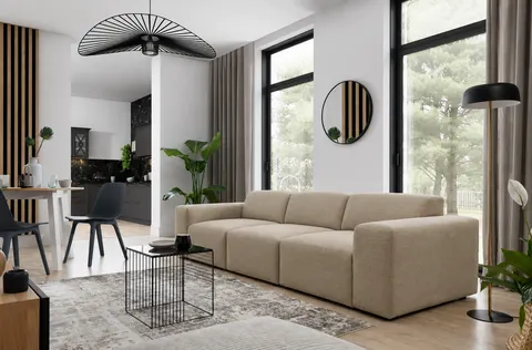 Nowoczesna Beżowa Sofa 285 cm do Salonu ZEUS 1BL+1+1BP Tkanina Riviera 21