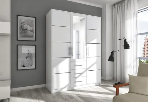 Szafa otwierana BALI D3 szerokość 147 cm z szufladami biała