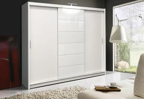 Szafa przesuwna MALIBU 250 LED drążki, półki, szuflady biała