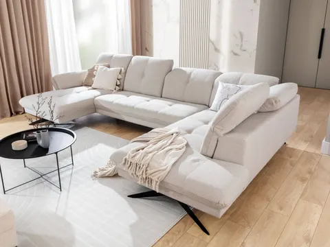 Nowoczesny Beżowy Narożnik 368 cm U do Salonu MARBELLA
