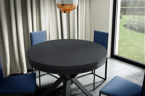 Stół NARWIK 100 - 176 Okrągły Rozkładany Blat Czarny Molet Nogi Czarne Loft