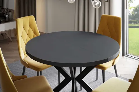 Stół EDDER 120 - 196 Okrągły Rozkładany Blat Czarny Molet Nogi Czarne Loft