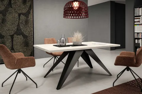 Stół VENTO 160 - 260 Prostokątny Rozkładany Blat White Chromix Nogi Czarne Loft