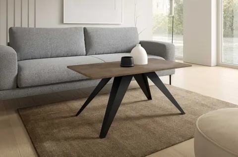 Stolik Kawowy ARIA 120 X 60 cm Prostokątny Blat Dark Grey Chicago Concrete Nogi Czarne Loft