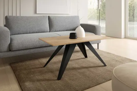 Stolik Kawowy ARIA 120 X 60 cm Prostokątny Blat Natural Halifax Oak Nogi Czarne Loft