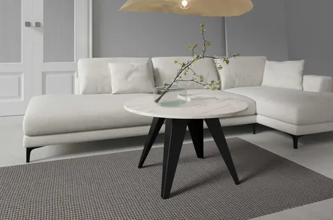 Stolik Kawowy FARE 75 cm Okrągły Blat Marmur Bianco Nogi Czarne Loft