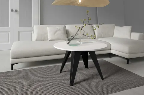 Stolik Kawowy FARE 75 cm Okrągły Blat Biel Arktyczna Nogi Czarne Loft