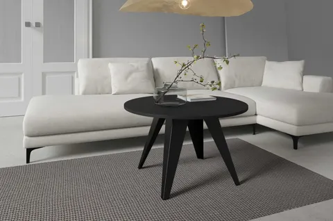 Stolik Kawowy FARE 75 cm Okrągły Blat Czarny Molet Nogi Czarne Loft