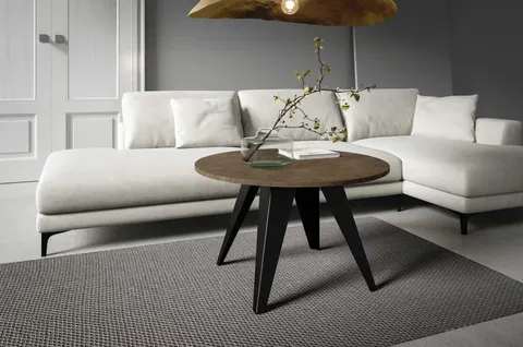 Stolik Kawowy FARE 75 cm Okrągły Blat Dark Grey Chicago Concrete Nogi Czarne Loft