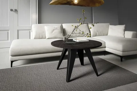 Stolik Kawowy FARE 75 cm Okrągły Blat Black Pietra Grigria Nogi Czarne Loft