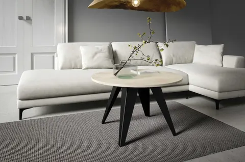 Stolik Kawowy FARE 75 cm Okrągły Blat White Chromix Nogi Czarne Loft