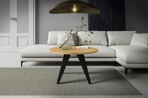 Stolik Kawowy FARE 75 cm Okrągły Blat Natural Halifax Oak Nogi Czarne Loft