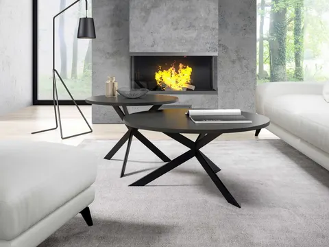 Stolik Kawowy LIBRE 75 cm + 58 cm Okrągły Blat Czarny Molet Nogi Czarne Loft