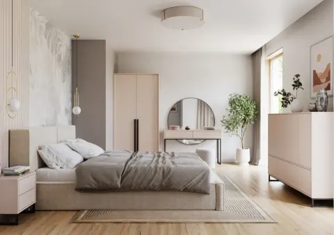 Sypialnia GENUA Piaskowy Beż Nowoczesna Kaszmir Styl LOFT