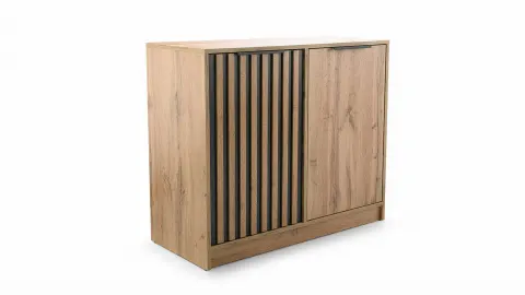 Komoda BALI LUX D2 Szerokość 94 cm Dąb Wotan + Czarny Lamele Dwudrzwiowa