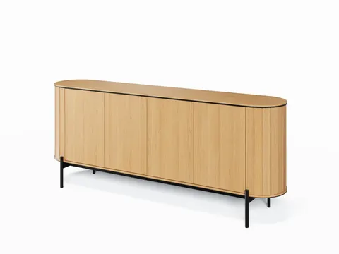 Komoda ROTTO RT-04 Szerokość 200 cm Dąb Vincenza / Eukaliptus Czterodrzwiowa Zaokrąglone Ryflowane Boki