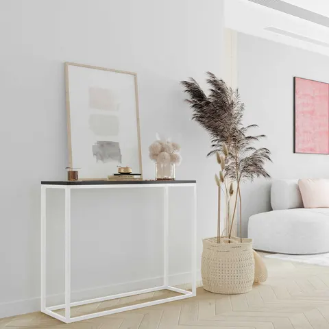 Konsola BIANCO Szerokość 100 cm Blat Czarny Mat Stelaż Biały Mat Do Przedpokoju Styl Loft