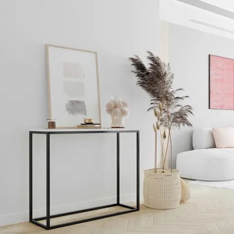 Konsola BIANCO Szerokość 80 cm Blat Biały Mat Stelaż Czarny Mat Do Przedpokoju Styl Loft