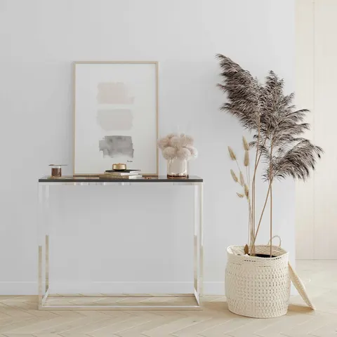 Konsola BIANCO Szerokość 80 cm Blat Czarny Mat Stelaż Chrom Do Przedpokoju Styl Loft