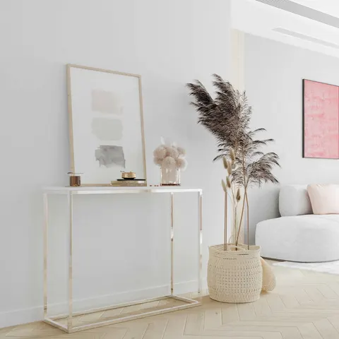 Konsola BIANCO Szerokość 80 cm Blat Biały Mat Stelaż Chrom Do Przedpokoju Styl Loft