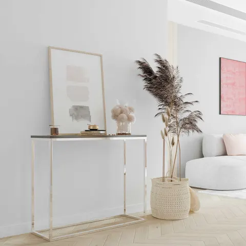 Konsola BIANCO Szerokość 100 cm Blat Czarny Mat Stelaż Chrom Do Przedpokoju Styl Loft