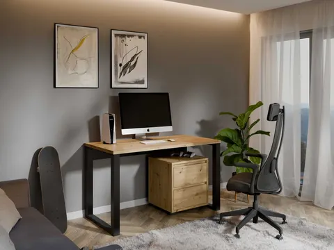 Biurko MAXI Szerokość 130 cm Dąb Artisan / Czarny Ergonomiczne Nowoczesne Loftowe Kontenerek Dąb Artisan
