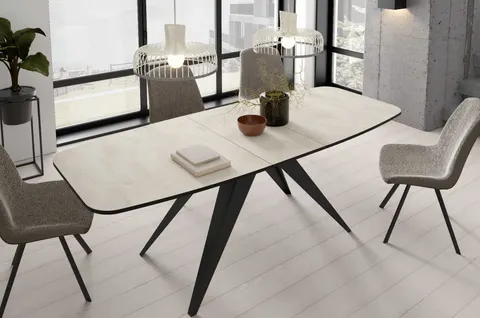 Stół FERRO 180 - 218 Owalny Rozkładany Blat White Chromix Nogi Czarne Loft