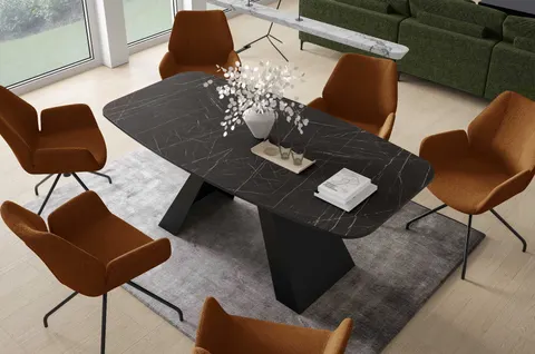 Stół MYRON 160 - 198 Owalny Rozkładany Blat Black Pietra Grigia Nogi Czarne Loft