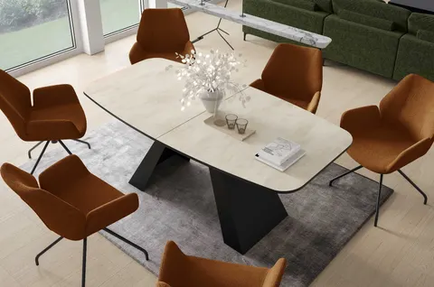 Stół MYRON 160 - 198 Owalny Rozkładany Blat White Chromix Nogi Czarne Loft